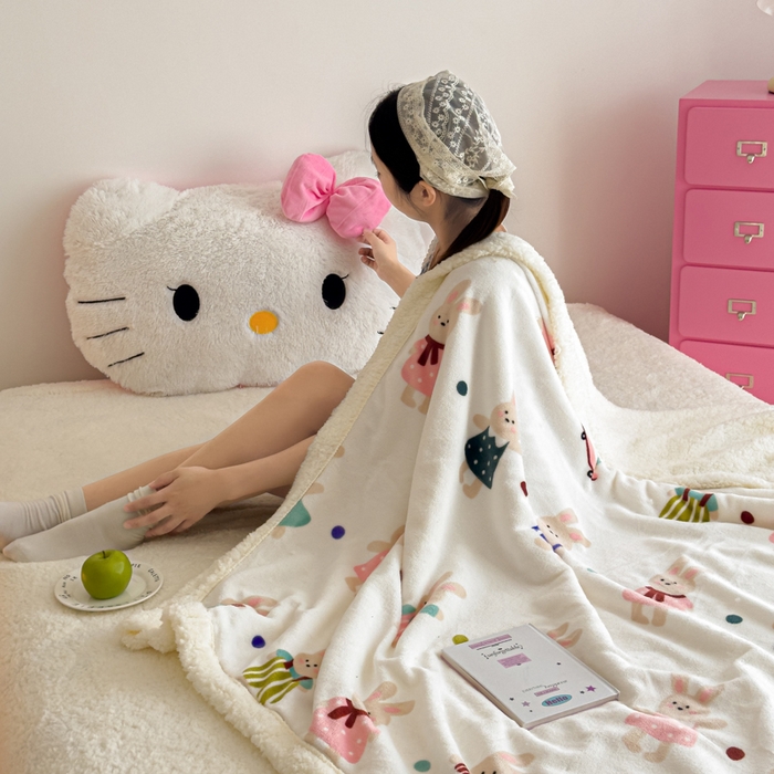 91家纺网 家纺一手货源 找家纺 温眠家纺 2025新款ins羊羔绒牛奶绒可被套休闲毯单被套-毯子图 羊-花间兔