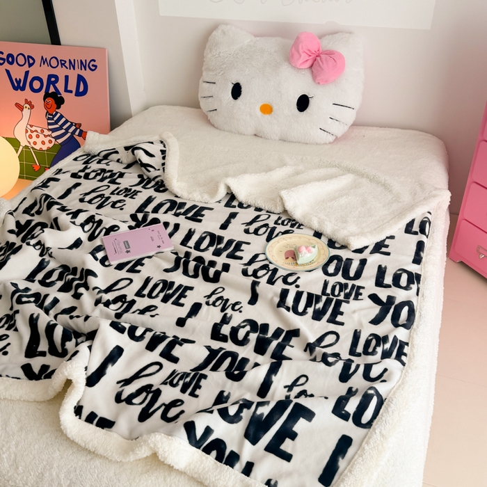 91家纺网 家纺一手货源 找家纺 温眠家纺 2025新款ins羊羔绒牛奶绒可被套休闲毯单被套-毯子图 羊-情话