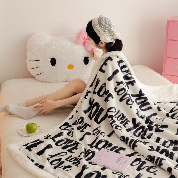 91家纺网 家纺一手货源 找家纺 温眠家纺 2025新款ins羊羔绒牛奶绒可被套休闲毯单被套-毯子图 羊-情话