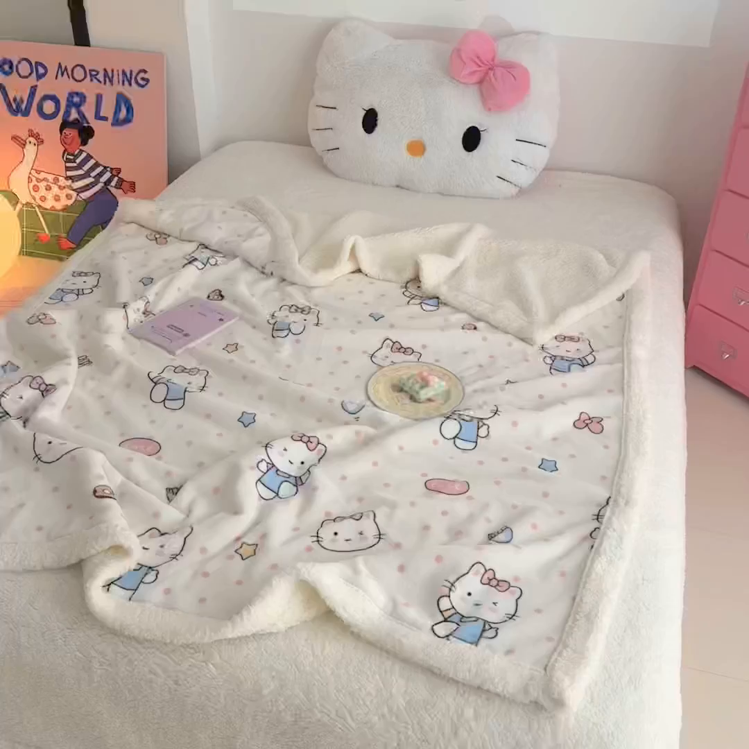 91家纺网 家纺一手货源 找家纺 温眠家纺 2025新款ins羊羔绒牛奶绒可被套休闲毯单被套-毯子图 羊-爱心猫咪