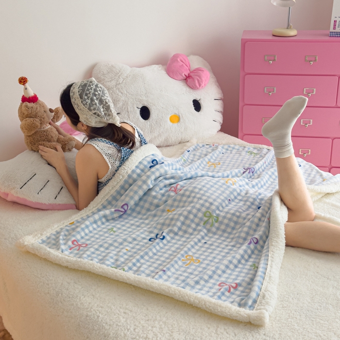 91家纺网 家纺一手货源 找家纺 温眠家纺 2025新款ins羊羔绒牛奶绒可被套休闲毯单被套-毯子图 羊-彩色物语蓝