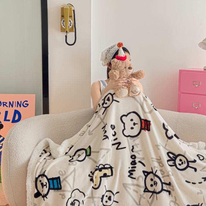 91家纺网 家纺一手货源 找家纺 温眠家纺 2025新款ins羊羔绒牛奶绒可被套休闲毯单被套-毯子图 羊-几何世界