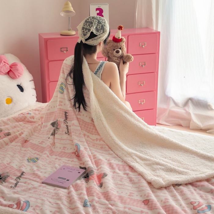 91家纺网 家纺一手货源 找家纺 温眠家纺 2025新款ins羊羔绒牛奶绒可被套休闲毯单被套-毯子图 羊-欢喜