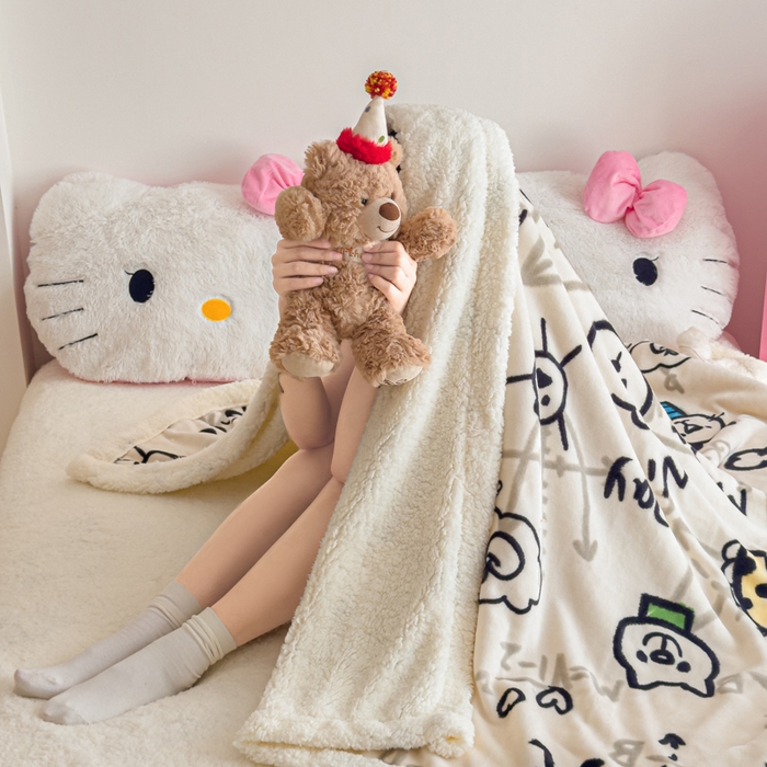 91家纺网 家纺一手货源 找家纺 温眠家纺 2025新款ins羊羔绒牛奶绒可被套休闲毯单被套-毯子图 羊-几何世界