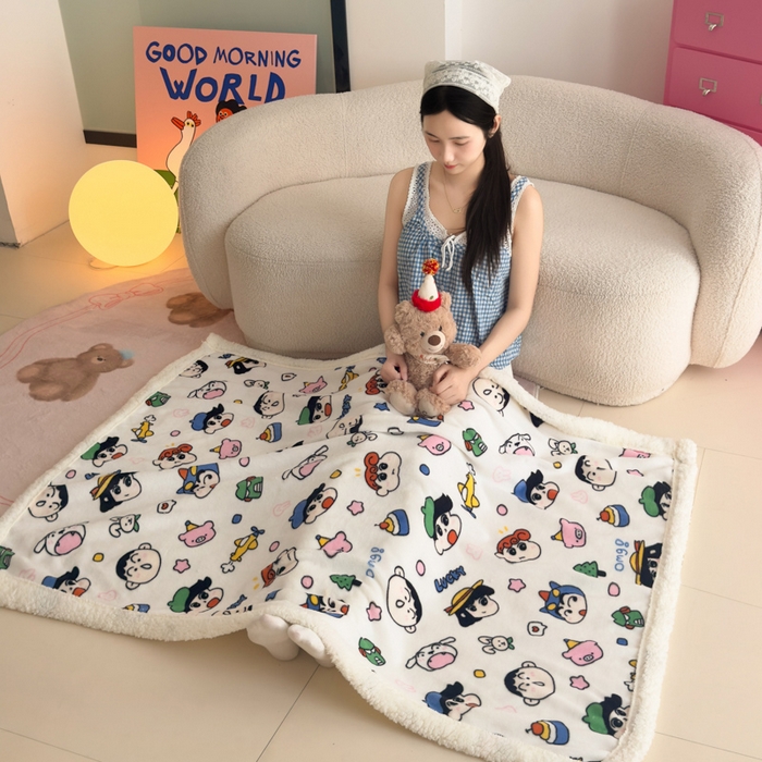 91家纺网 家纺一手货源 找家纺 温眠家纺 2025新款ins羊羔绒牛奶绒可被套休闲毯单被套-毯子图 羊-小新家族