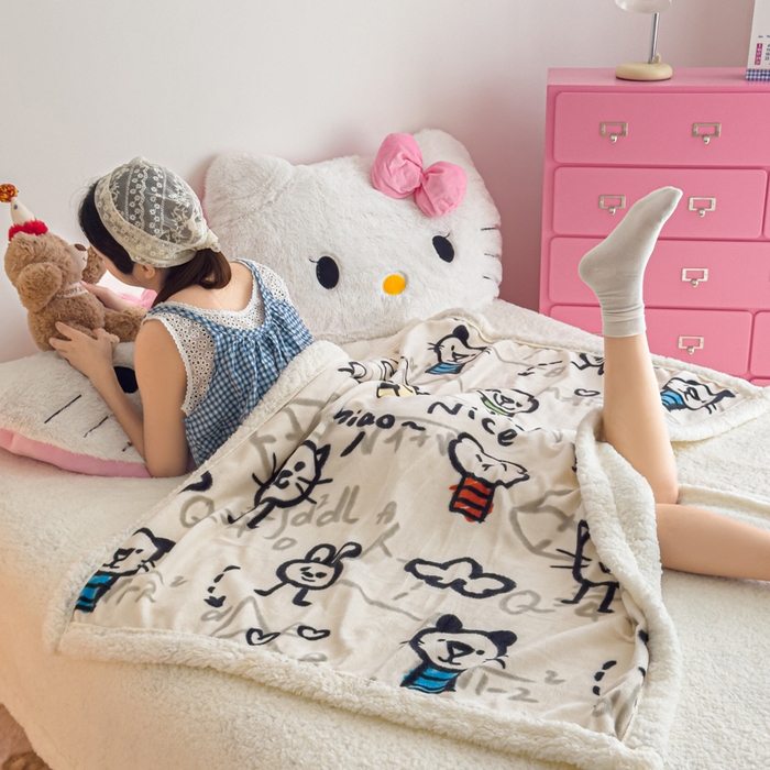 91家纺网 家纺一手货源 找家纺 温眠家纺 2025新款ins羊羔绒牛奶绒可被套休闲毯单被套-毯子图 羊-几何世界