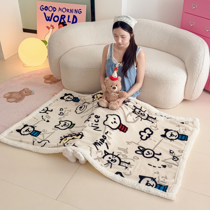 91家纺网 家纺一手货源 找家纺 温眠家纺 2025新款ins羊羔绒牛奶绒可被套休闲毯单被套-毯子图 羊-几何世界