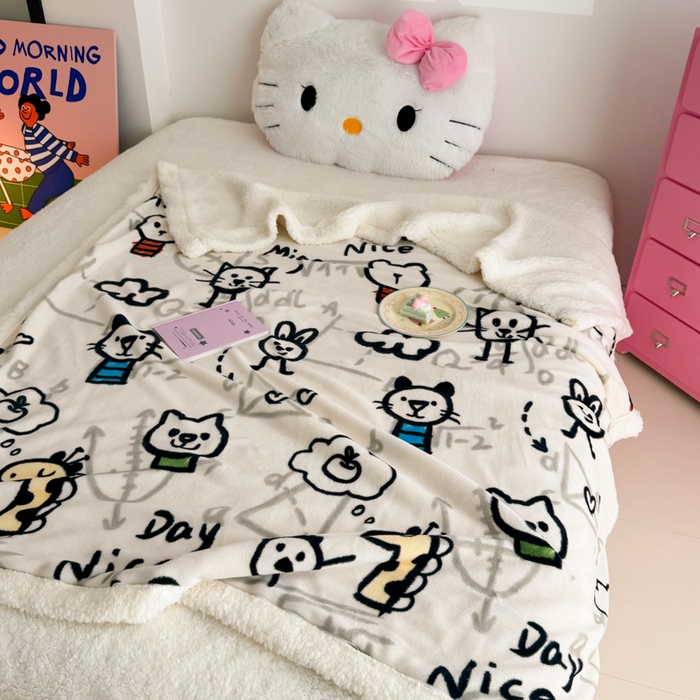 91家纺网 家纺一手货源 找家纺 温眠家纺 2025新款ins羊羔绒牛奶绒可被套休闲毯单被套-毯子图 羊-几何世界