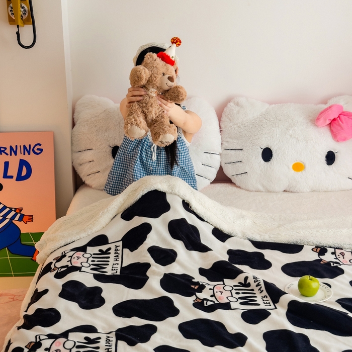 91家纺网 家纺一手货源 找家纺 温眠家纺 2025新款ins羊羔绒牛奶绒可被套休闲毯单被套-毯子图 羊-奶牛