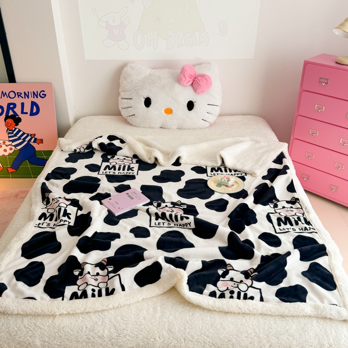 91家纺网 家纺一手货源 找家纺 温眠家纺 2025新款ins羊羔绒牛奶绒可被套休闲毯单被套-毯子图 羊-奶牛