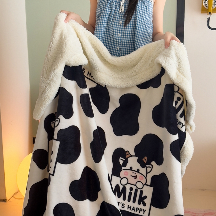 91家纺网 家纺一手货源 找家纺 温眠家纺 2025新款ins羊羔绒牛奶绒可被套休闲毯单被套-毯子图 羊-奶牛