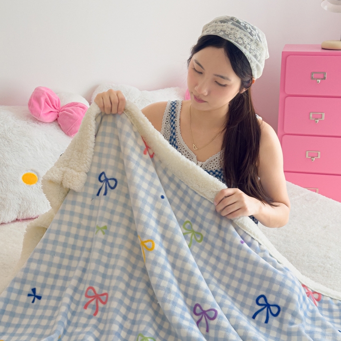 91家纺网 家纺一手货源 找家纺 温眠家纺 2025新款ins羊羔绒牛奶绒可被套休闲毯单被套-毯子图 羊-彩色物语蓝