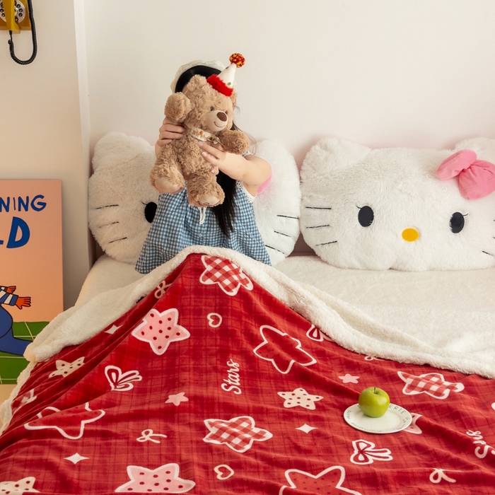 91家纺网 家纺一手货源 找家纺 温眠家纺 2025新款ins羊羔绒牛奶绒可被套休闲毯单被套-毯子图 羊-圣诞星星