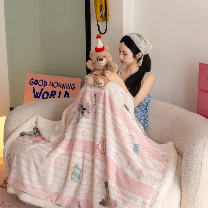 91家纺网 家纺一手货源 找家纺 温眠家纺 2025新款ins羊羔绒牛奶绒可被套休闲毯单被套-毯子图 羊-欢喜