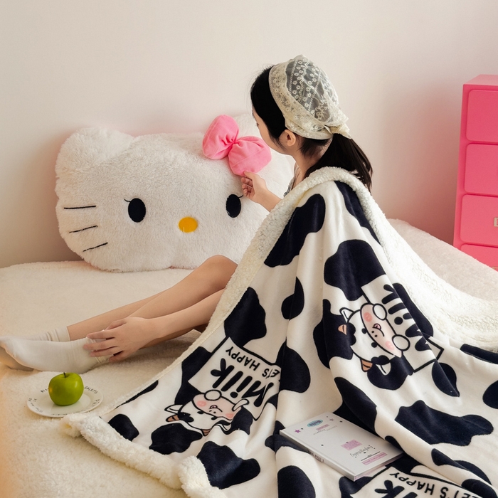 91家纺网 家纺一手货源 找家纺 温眠家纺 2025新款ins羊羔绒牛奶绒可被套休闲毯单被套-毯子图 羊-奶牛