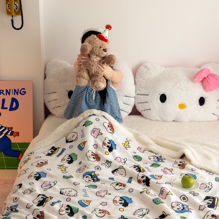 91家纺网 家纺一手货源 找家纺 温眠家纺 2025新款ins羊羔绒牛奶绒可被套休闲毯单被套-毯子图 羊-小新家族