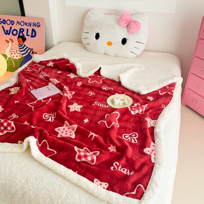 91家纺网 家纺一手货源 找家纺 温眠家纺 2025新款ins羊羔绒牛奶绒可被套休闲毯单被套-毯子图 羊-圣诞星星