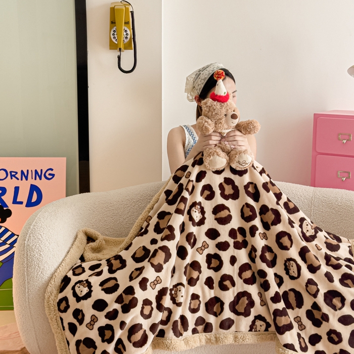 91家纺网 家纺一手货源 找家纺 温眠家纺 2025新款ins羊羔绒牛奶绒可被套休闲毯单被套-毯子图 羊-豹纹公主