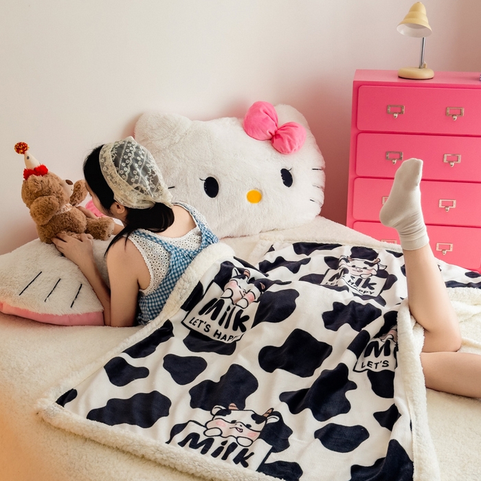 91家纺网 家纺一手货源 找家纺 温眠家纺 2025新款ins羊羔绒牛奶绒可被套休闲毯单被套-毯子图 羊-奶牛