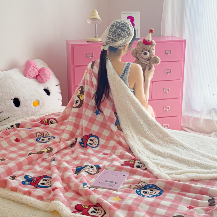 91家纺网 家纺一手货源 找家纺 温眠家纺 2025新款ins羊羔绒牛奶绒可被套休闲毯单被套-毯子图 羊-格子布布