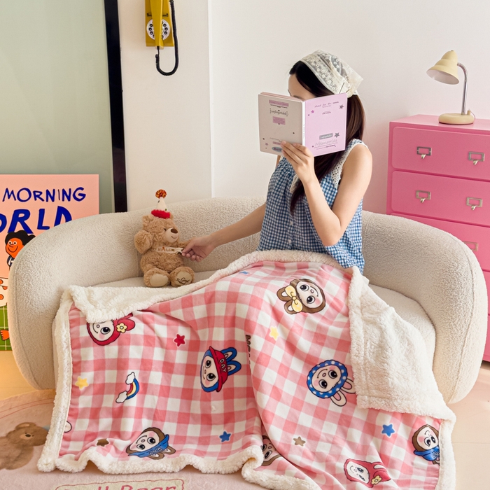 91家纺网 家纺一手货源 找家纺 温眠家纺 2025新款ins羊羔绒牛奶绒可被套休闲毯单被套-毯子图 羊-格子布布