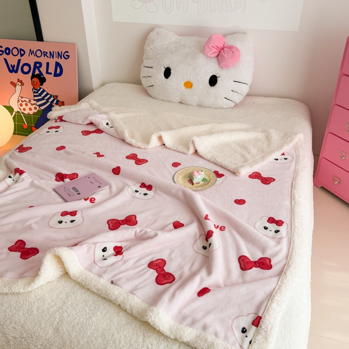 91家纺网 家纺一手货源 找家纺 温眠家纺 2025新款ins羊羔绒牛奶绒可被套休闲毯单被套-毯子图 羊-糖果猫咪