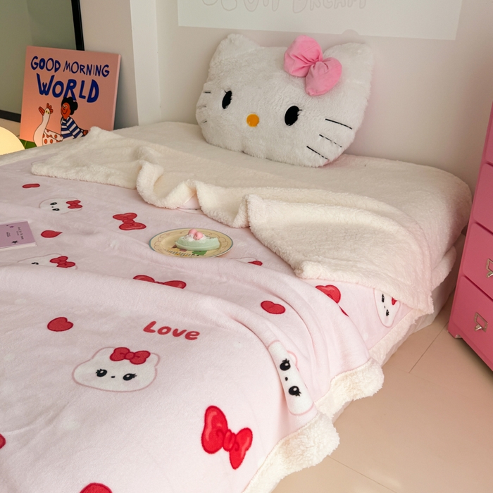 91家纺网 家纺一手货源 找家纺 温眠家纺 2025新款ins羊羔绒牛奶绒可被套休闲毯单被套-毯子图 羊-糖果猫咪