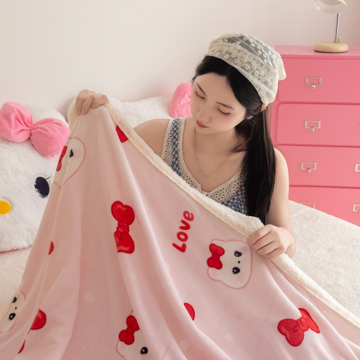 91家纺网 家纺一手货源 找家纺 温眠家纺 2025新款ins羊羔绒牛奶绒可被套休闲毯单被套-毯子图 羊-糖果猫咪