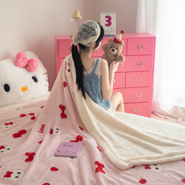 91家纺网 家纺一手货源 找家纺 温眠家纺 2025新款ins羊羔绒牛奶绒可被套休闲毯单被套-毯子图 羊-糖果猫咪