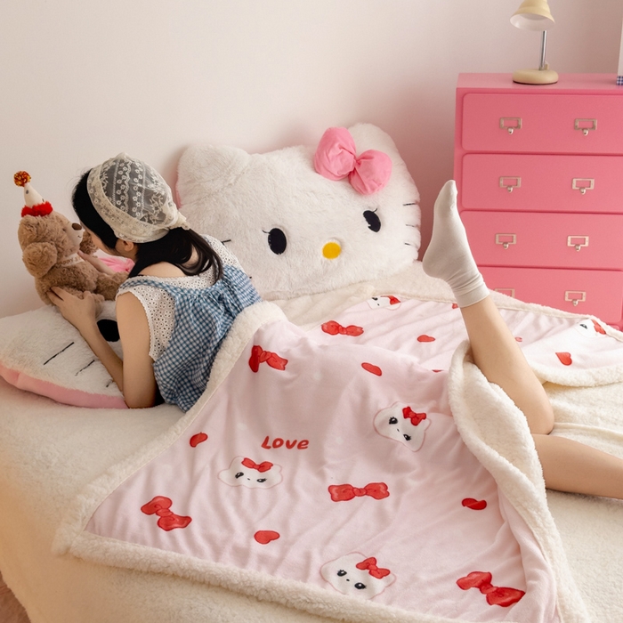 91家纺网 家纺一手货源 找家纺 温眠家纺 2025新款ins羊羔绒牛奶绒可被套休闲毯单被套-毯子图 羊-糖果猫咪