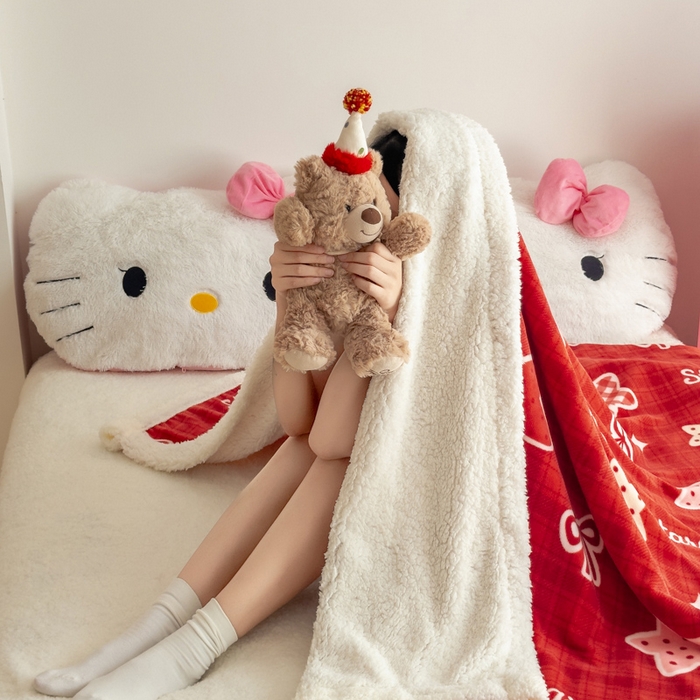 91家纺网 家纺一手货源 找家纺 温眠家纺 2025新款ins羊羔绒牛奶绒可被套休闲毯单被套-毯子图 羊-圣诞星星