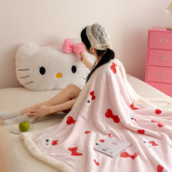 91家纺网 家纺一手货源 找家纺 温眠家纺 2025新款ins羊羔绒牛奶绒可被套休闲毯单被套-毯子图 羊-糖果猫咪