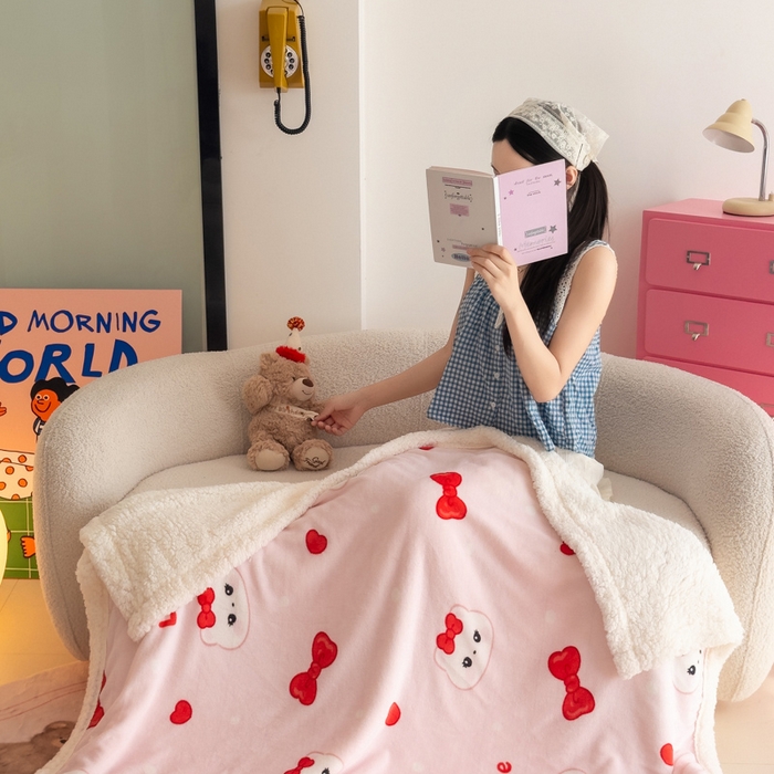 91家纺网 家纺一手货源 找家纺 温眠家纺 2025新款ins羊羔绒牛奶绒可被套休闲毯单被套-毯子图 羊-糖果猫咪