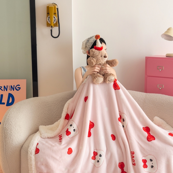 91家纺网 家纺一手货源 找家纺 温眠家纺 2025新款ins羊羔绒牛奶绒可被套休闲毯单被套-毯子图 羊-糖果猫咪