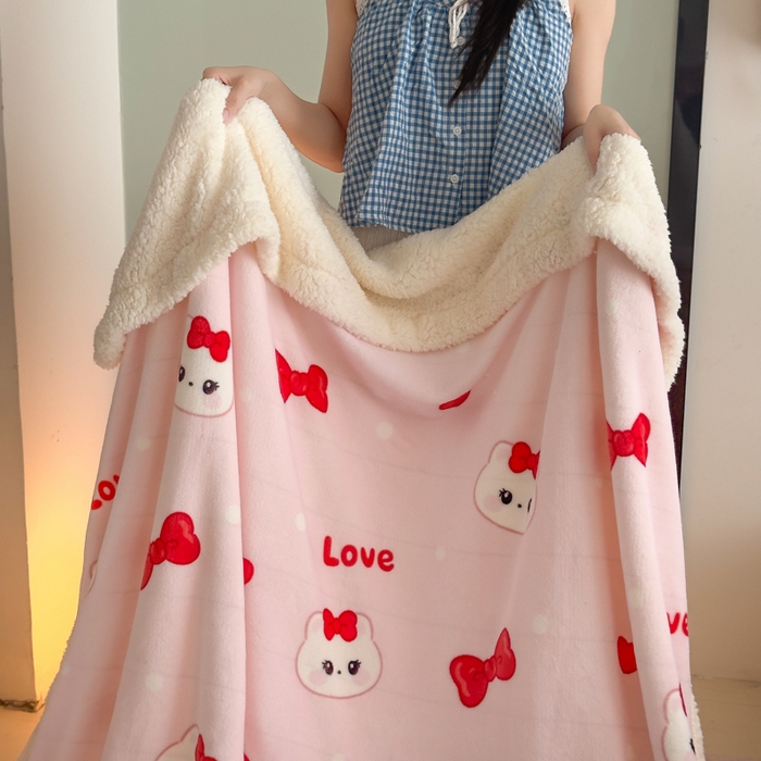 91家纺网 家纺一手货源 找家纺 温眠家纺 2025新款ins羊羔绒牛奶绒可被套休闲毯单被套-毯子图 羊-糖果猫咪