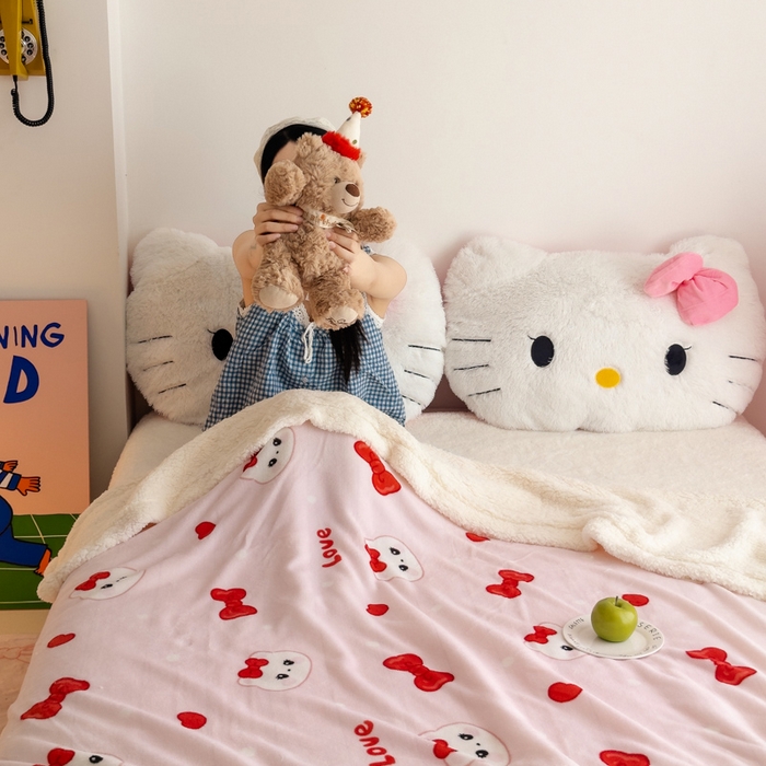 91家纺网 家纺一手货源 找家纺 温眠家纺 2025新款ins羊羔绒牛奶绒可被套休闲毯单被套-毯子图 羊-糖果猫咪