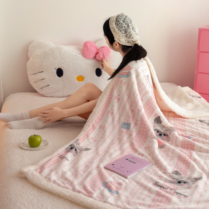 91家纺网 家纺一手货源 找家纺 温眠家纺 2025新款ins羊羔绒牛奶绒可被套休闲毯单被套-毯子图 羊-欢喜