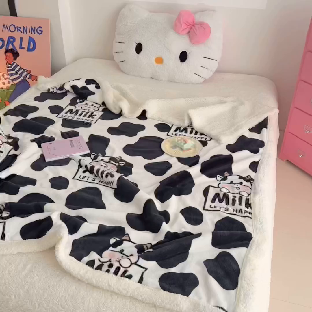 91家纺网 家纺一手货源 找家纺 温眠家纺 2025新款ins羊羔绒牛奶绒可被套休闲毯单被套-毯子图 羊-奶牛