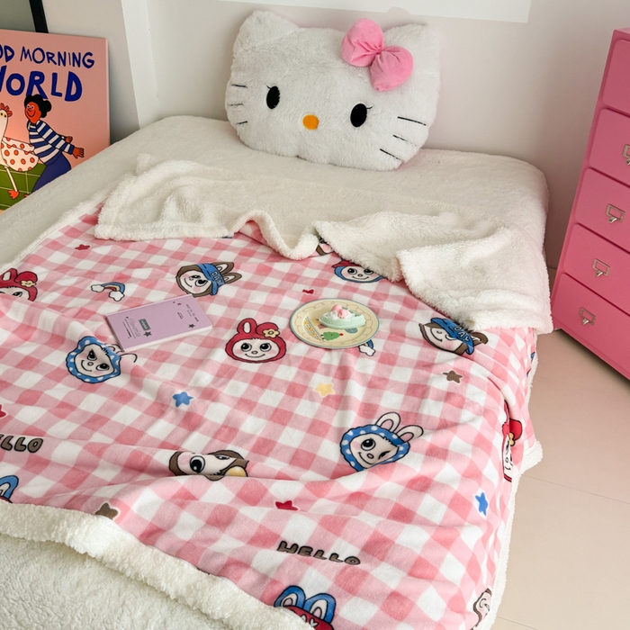 91家纺网 家纺一手货源 找家纺 温眠家纺 2025新款ins羊羔绒牛奶绒可被套休闲毯单被套-毯子图 羊-格子布布