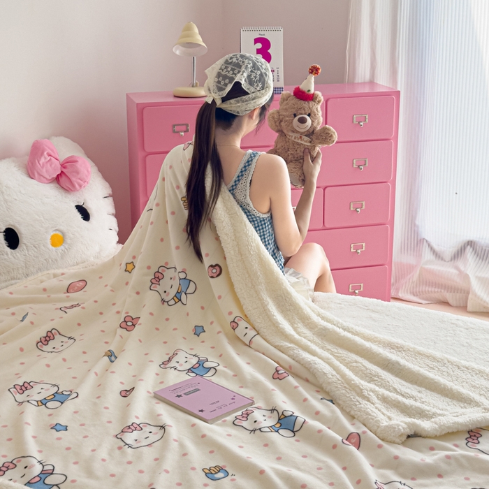 91家纺网 家纺一手货源 找家纺 温眠家纺 2025新款ins羊羔绒牛奶绒可被套休闲毯单被套-毯子图 羊-爱心猫咪