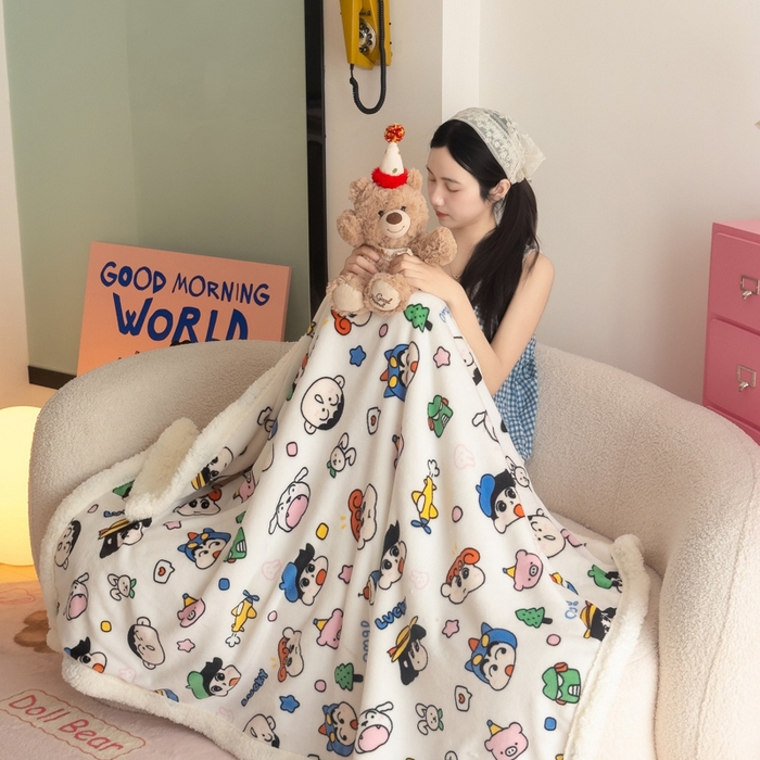 91家纺网 家纺一手货源 找家纺 温眠家纺 2025新款ins羊羔绒牛奶绒可被套休闲毯单被套-毯子图 羊-小新家族