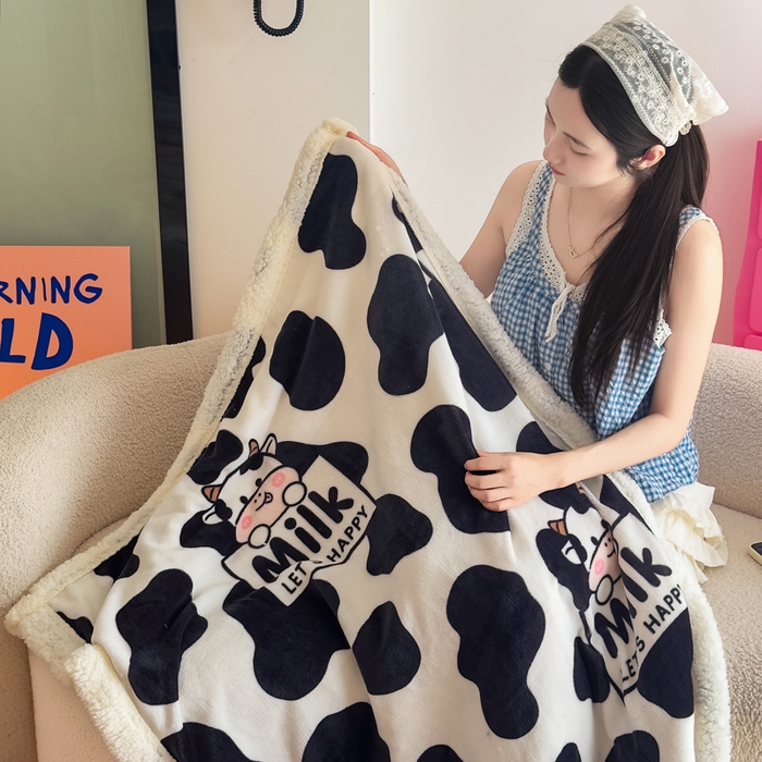 91家纺网 家纺一手货源 找家纺 温眠家纺 2025新款ins羊羔绒牛奶绒可被套休闲毯单被套-毯子图 羊-奶牛