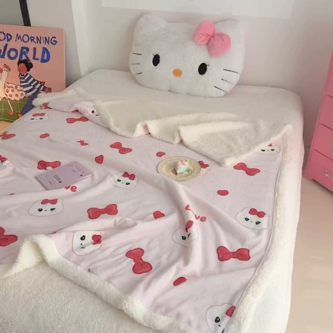 91家纺网 家纺一手货源 找家纺 温眠家纺 2025新款ins羊羔绒牛奶绒可被套休闲毯单被套-毯子图 羊-糖果猫咪