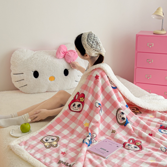 91家纺网 家纺一手货源 找家纺 温眠家纺 2025新款ins羊羔绒牛奶绒可被套休闲毯单被套-毯子图 羊-格子布布