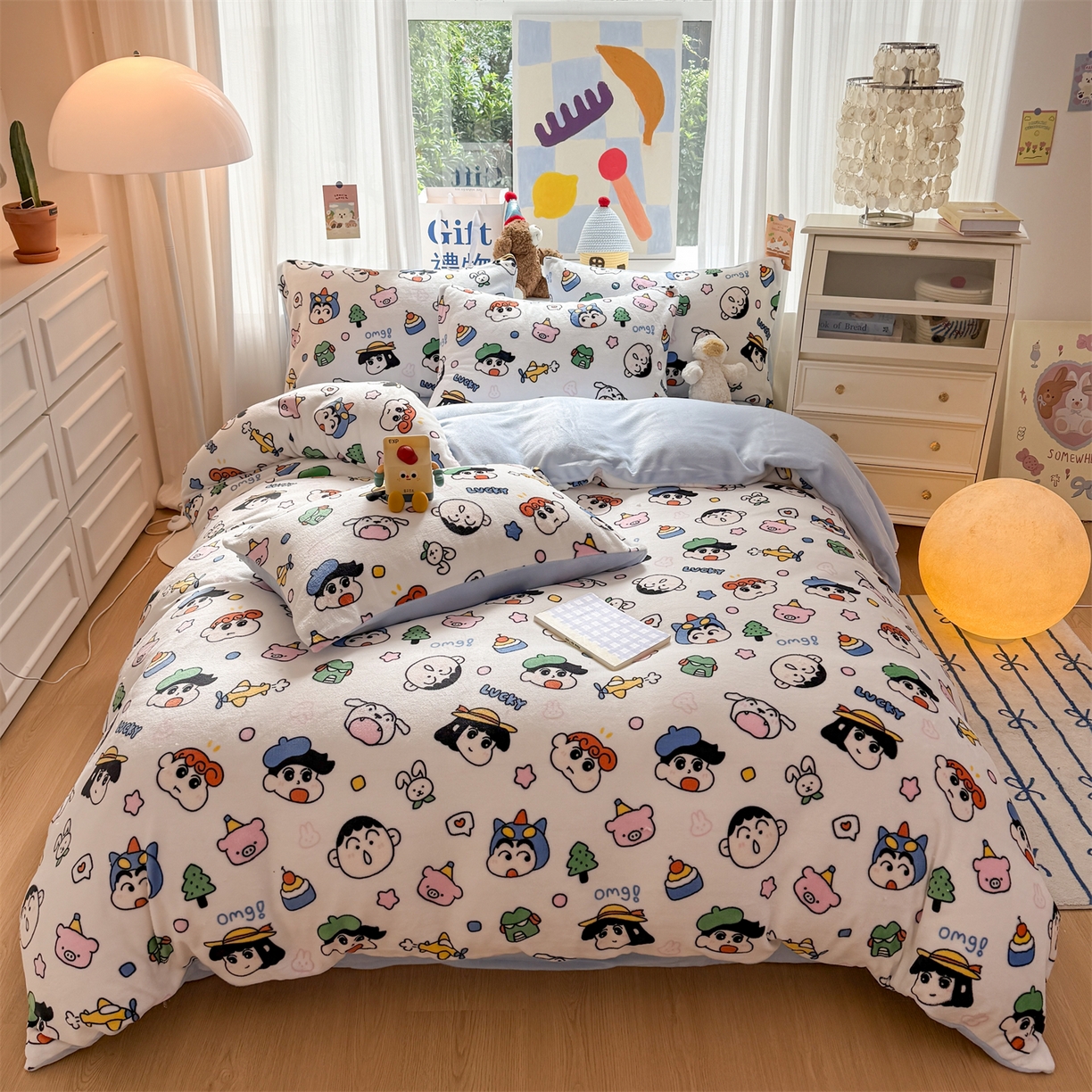 91家纺网 家纺一手货源 找家纺 温眠家纺 2025新款全工艺200克牛奶绒印花四件套 小新家族