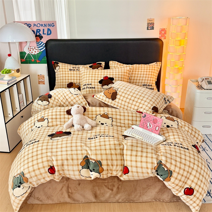 91家纺网 家纺一手货源 找家纺 温眠家纺 2025新款加厚牛奶绒四件套跑量款 班尼家族