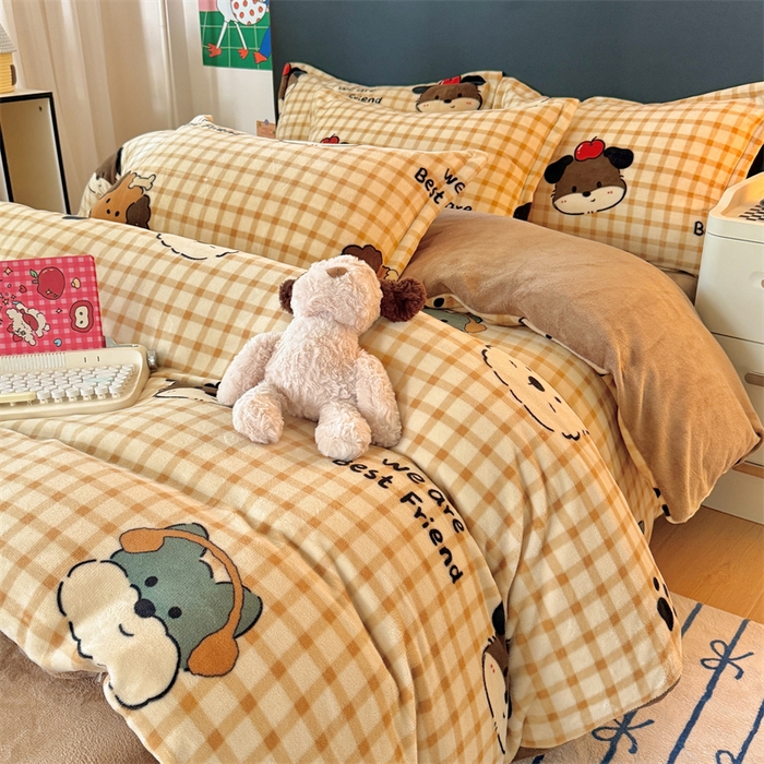 91家纺网 家纺一手货源 找家纺 温眠家纺 2025新款加厚牛奶绒四件套跑量款 班尼家族