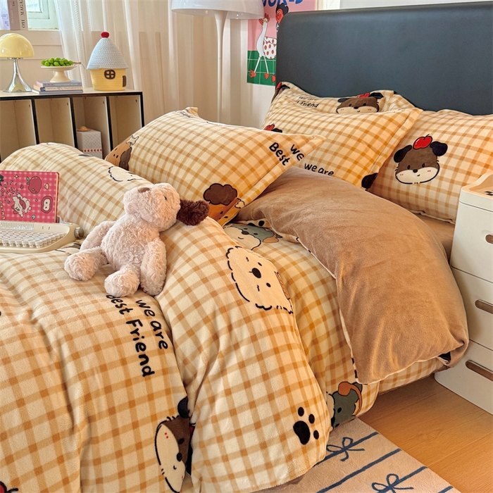 91家纺网 家纺一手货源 找家纺 温眠家纺 2025新款加厚牛奶绒四件套跑量款 班尼家族