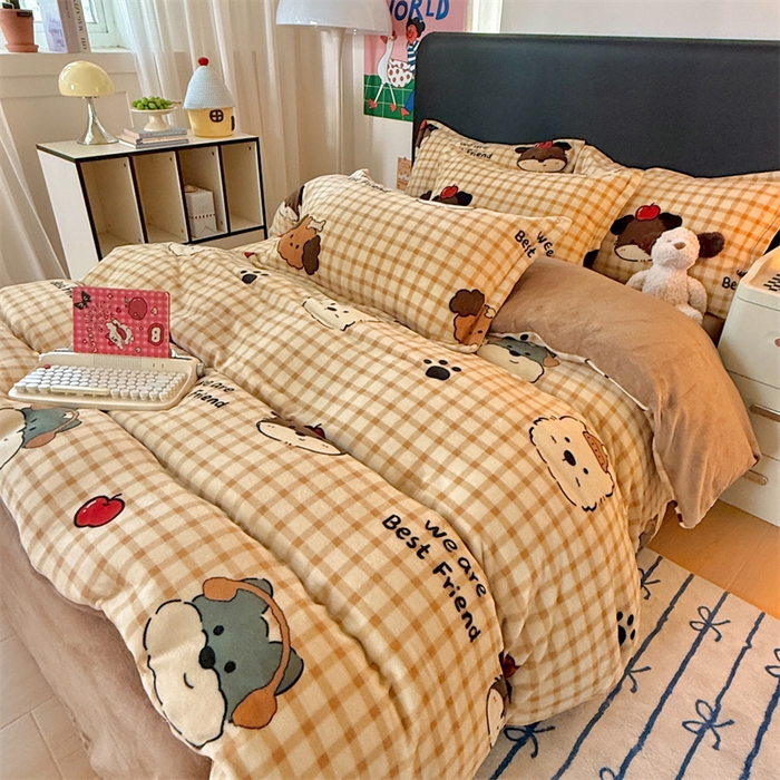 91家纺网 家纺一手货源 找家纺 温眠家纺 2025新款加厚牛奶绒四件套跑量款 班尼家族