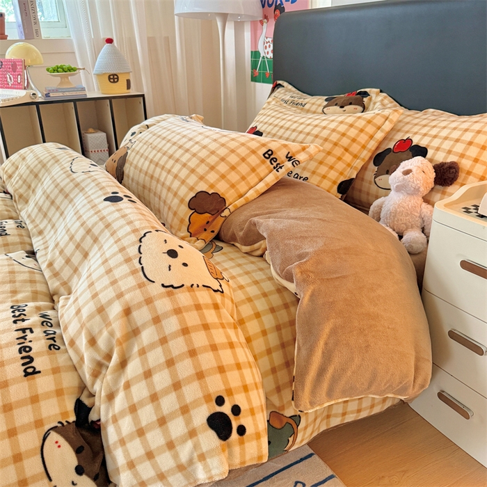 91家纺网 家纺一手货源 找家纺 温眠家纺 2025新款加厚牛奶绒四件套跑量款 班尼家族